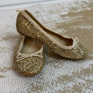 Crewcuts Girls Gold Glitter Ballet Flats | Size 12